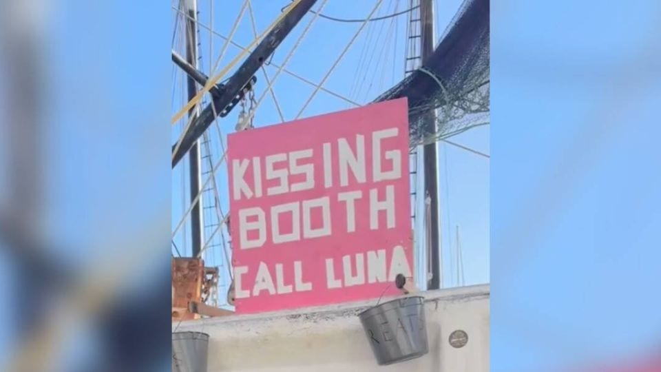 Couple Discovers a Dockside “Kissing Booth” Run by a Rescue Dog in Florida