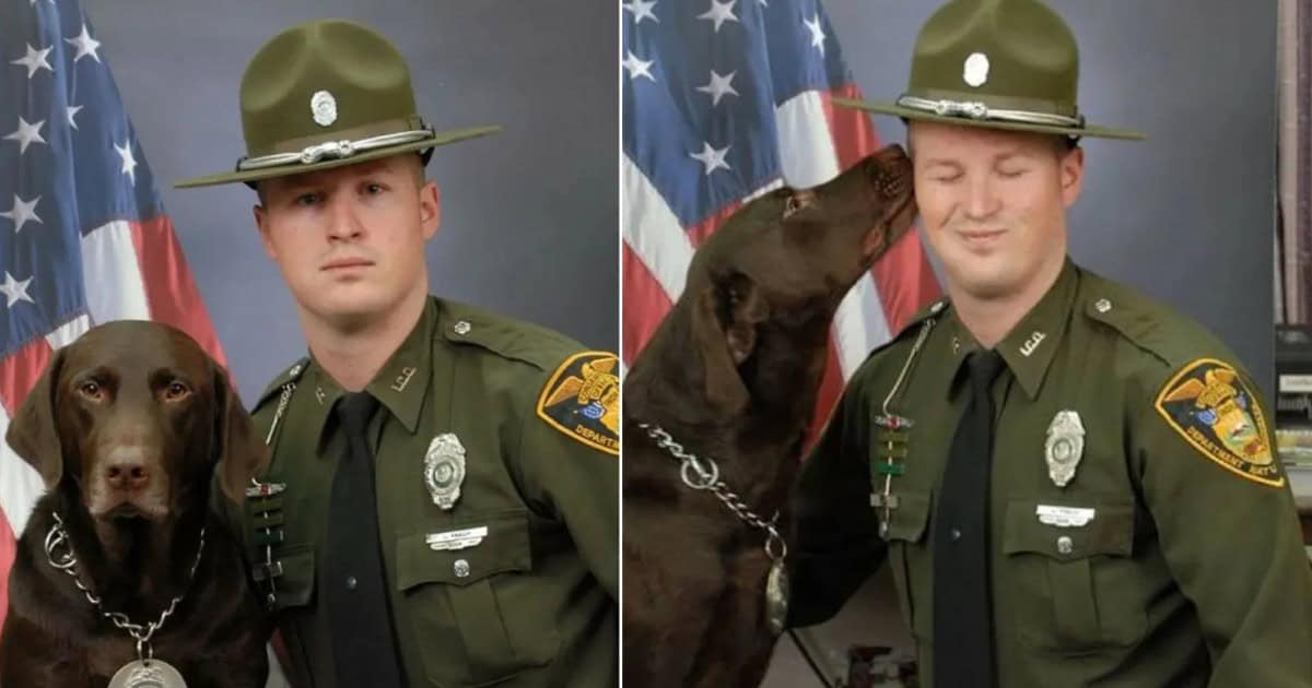 K9 Dog Crashed His Partner’s Official Department Photoshoot To Shower Him With Love