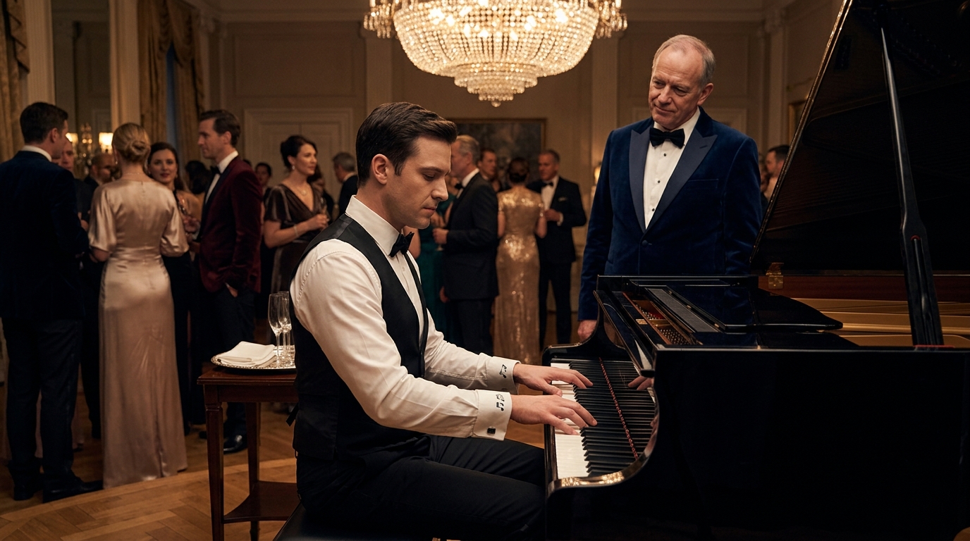 A Waiter Asked to Play the Piano at a Millionaire’s Gala. When the Old Man Recognized the Melody, the Room Learned Why His Wife Had Really Disappeared.